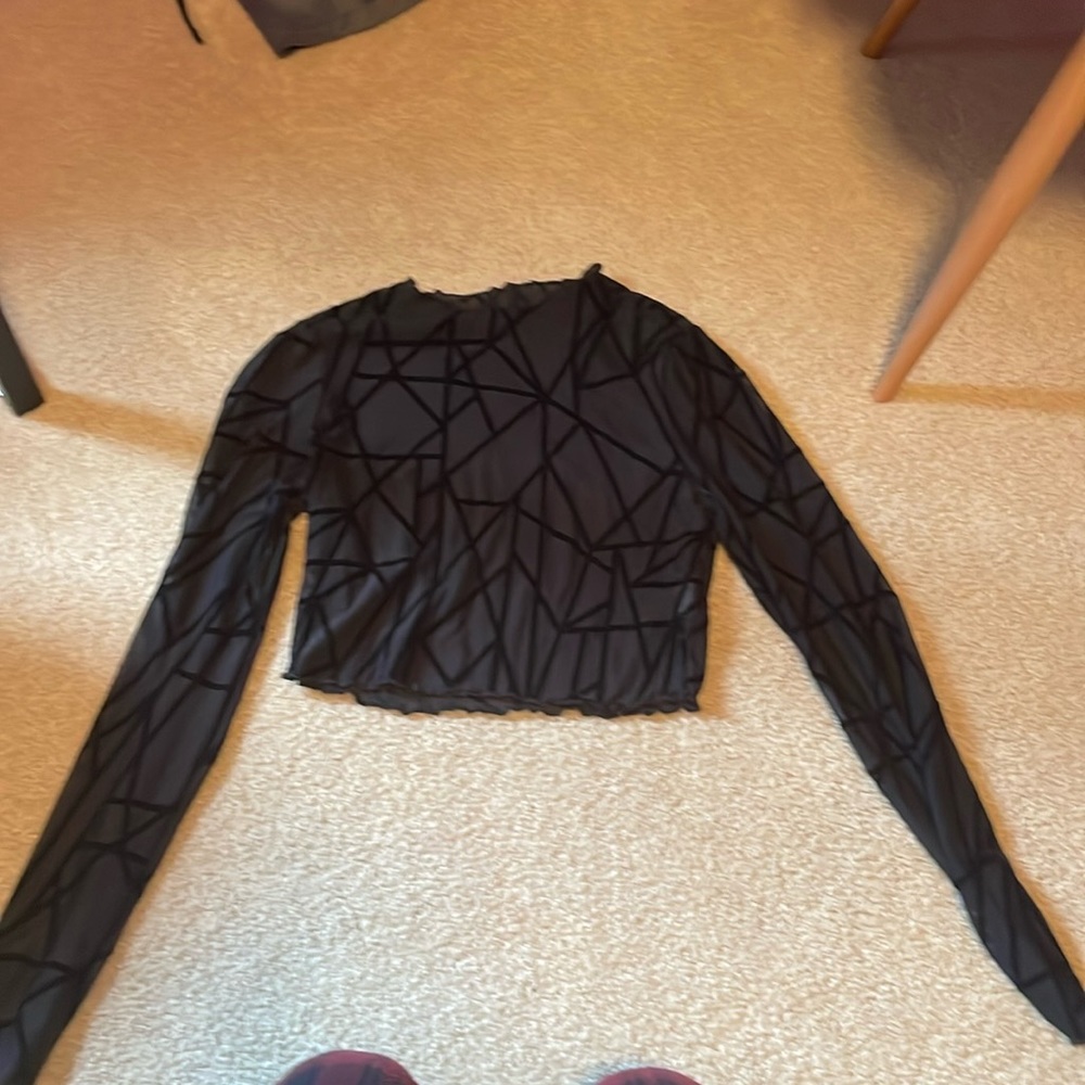 geometric long sleeve women’s crop top see through club top long sleeve
